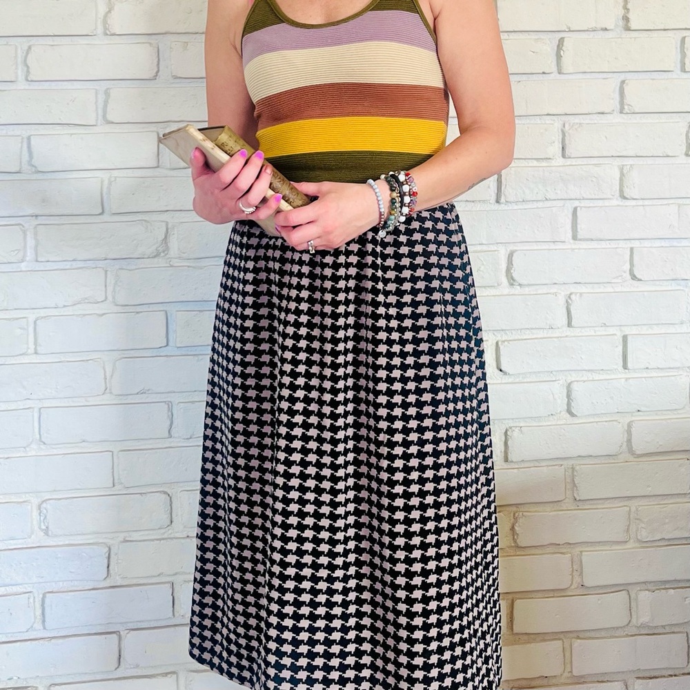Vintage Black & White Houndstooth Midi Skirt